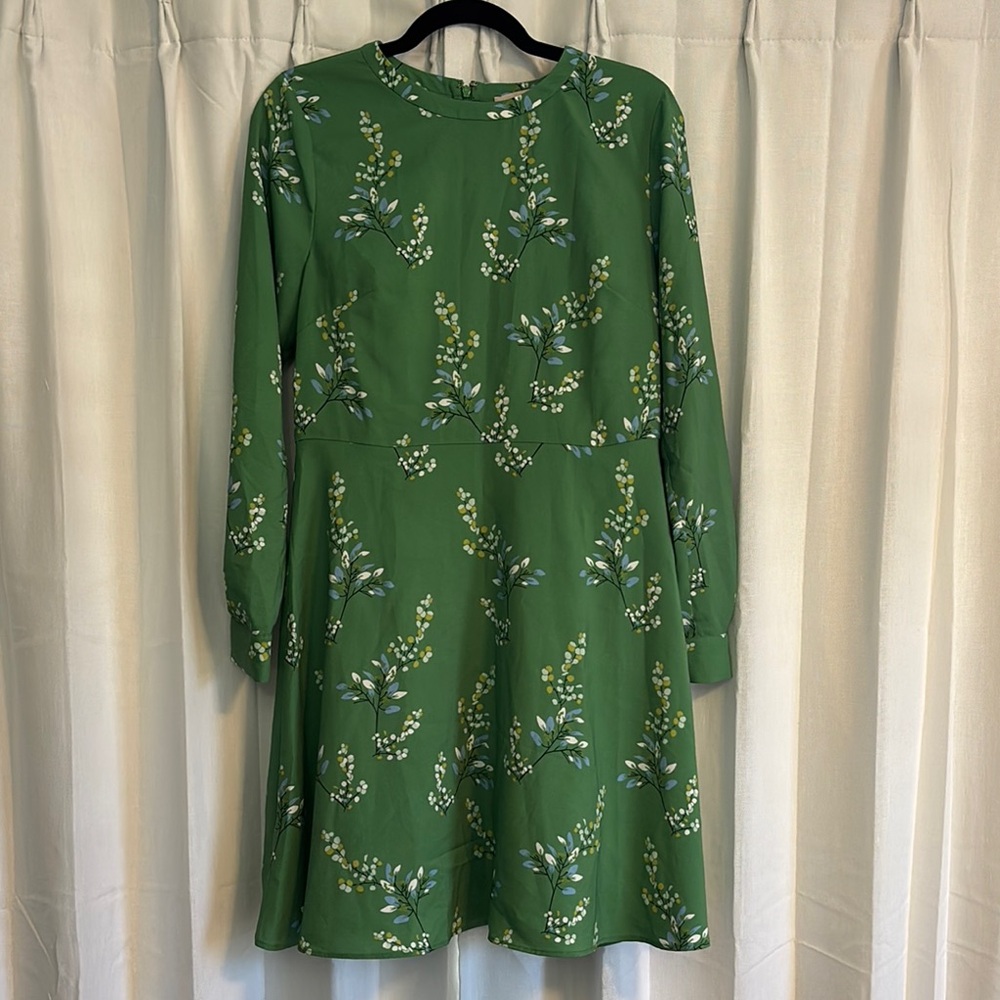 LOFT Green Floral Long Sleeve Dress